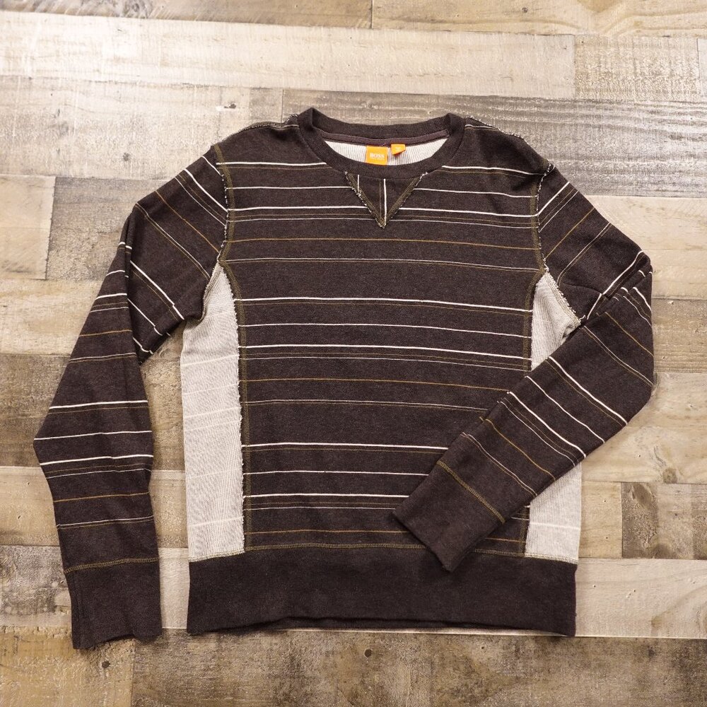 Hugo Boss Orange crew neck sweatshirt men's medium brown stripes‎